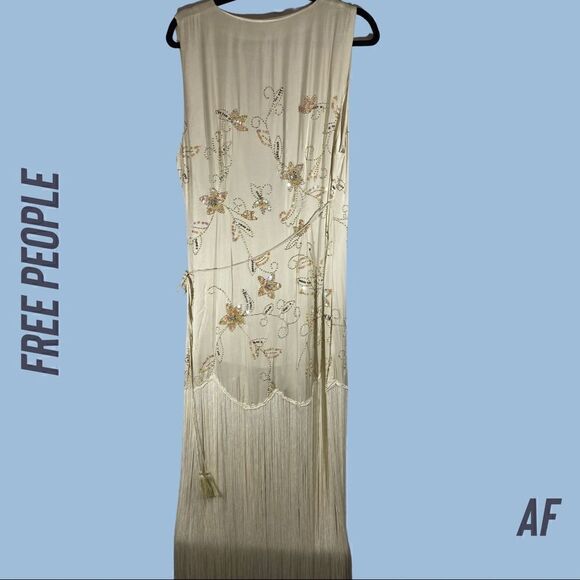 FREE PEOPLE MODERN MUSE FLAPPER GYPSY FRINGE DRESS IVORY NWT SMALL - Picture 8 of 11